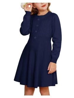 Girl Sweater Dress Long Sleeve Ruffle Button Front Knit Casual Fall Dresses for Girls 5-12