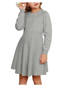 Girl Sweater Dress Long Sleeve Ruffle Button Front Knit Casual Fall Dresses for Girls 5-12