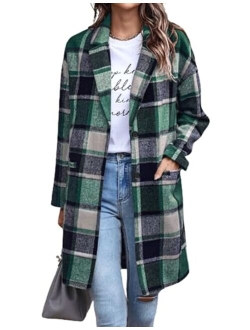 Zeagoo Women 2023 Plaid Jacket Mid Length Trench Coat Fall Wool Pea Coat with Pockets