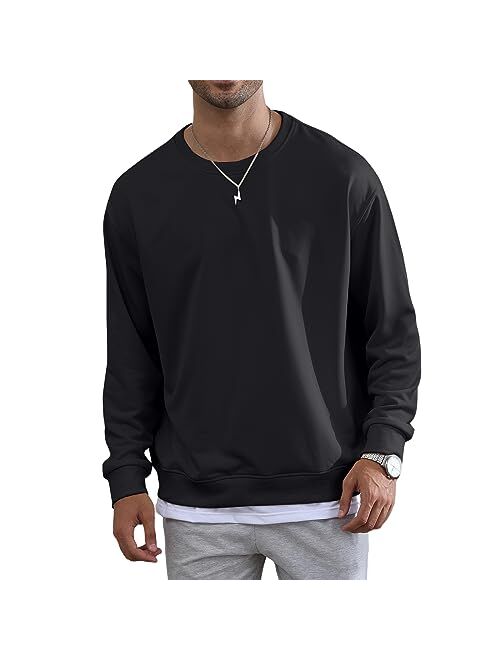 Opomelo Mens Crewneck Pullover Sweatshirts Loose Fit Soft Sweatshirt Knit Long Sleeve Sweater