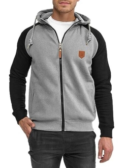 JMIERR Men's Casual Zip Up Hoodie Long Sleeve Color Block Sweatshirt with Pockets