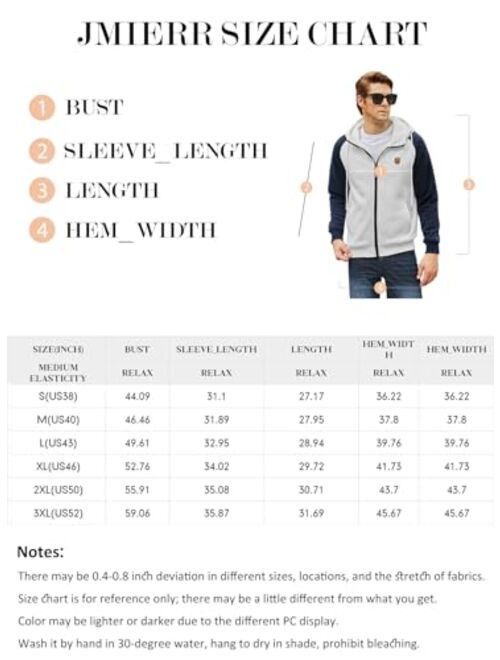 JMIERR Men's Casual Zip Up Hoodie Long Sleeve Color Block Sweatshirt with Pockets