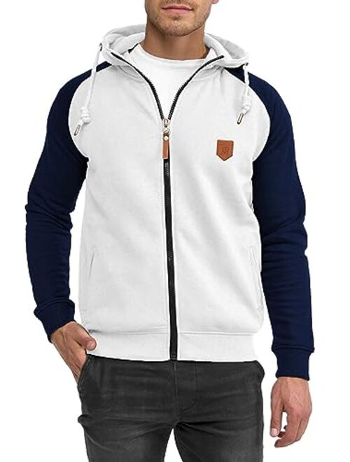 JMIERR Men's Casual Zip Up Hoodie Long Sleeve Color Block Sweatshirt with Pockets