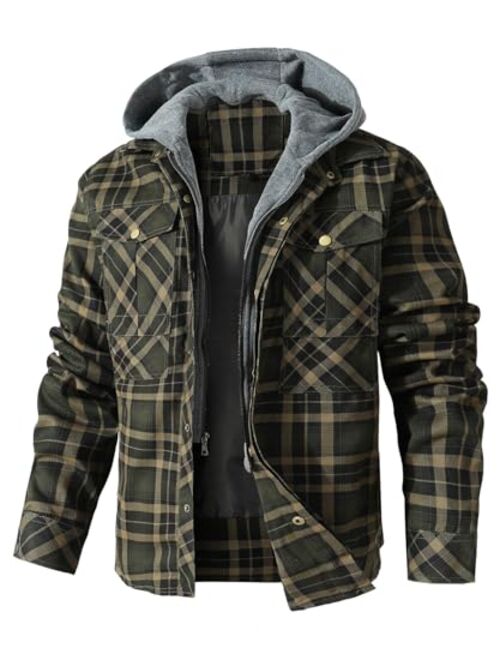 HYPESTFIT Men's Corduroy Plaid Sherpa Lined Flannel Shirt Jacket Fleece Coat