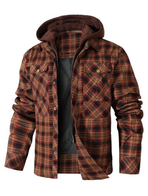 HYPESTFIT Men's Corduroy Plaid Sherpa Lined Flannel Shirt Jacket Fleece Coat