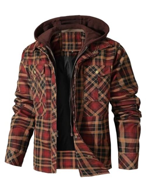 HYPESTFIT Men's Corduroy Plaid Sherpa Lined Flannel Shirt Jacket Fleece Coat