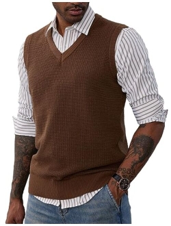 Mens V-Neck Knitted Vest Casual Sleeveless Pullover Sweater Vest