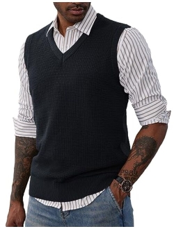 Mens V-Neck Knitted Vest Casual Sleeveless Pullover Sweater Vest