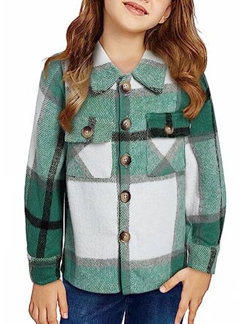 blibean Unisex Girl Boy Flannel Jacket Plaid Bomber Outfits Size 4-13 Years Old