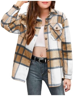 Girls Flannel Plaid Jackets Button Down Long Sleeve Shirts Blouses Tops with Pockets Outfits