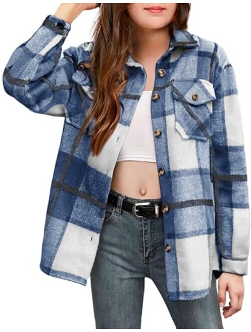 Arshiner Girls Flannel Plaid Jackets Button Down Long Sleeve Shirts Blouses Tops with Pockets Outfits