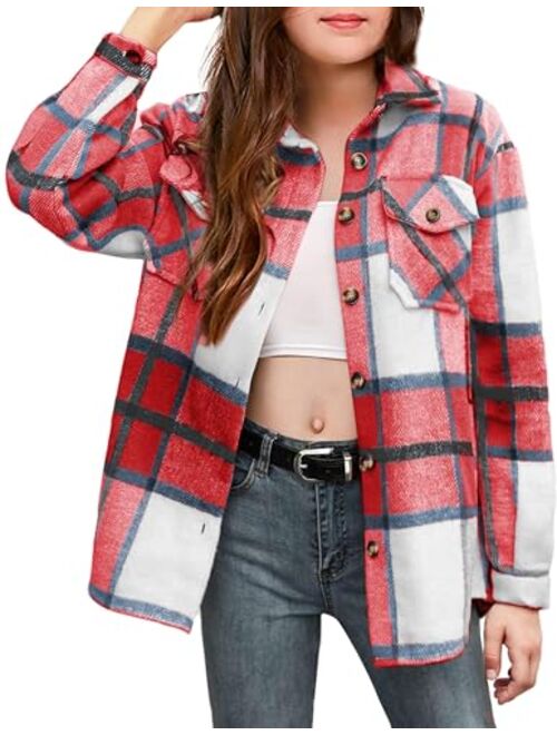 Arshiner Girls Flannel Plaid Jackets Button Down Long Sleeve Shirts Blouses Tops with Pockets Outfits