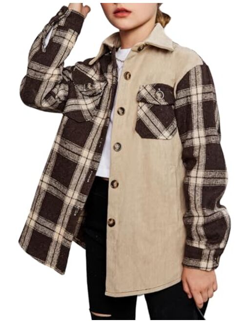 Arshiner Girls Flannel Plaid Jackets Button Down Long Sleeve Shirts Blouses Tops with Pockets Outfits