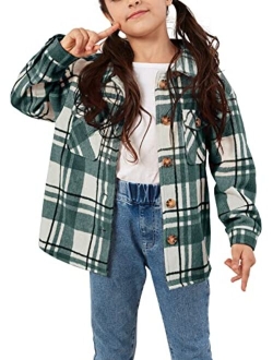 Ofenbuy Kids Girls Long Sleeve Plaid Shirt Button Down Lapel Shacket Jacket Coat