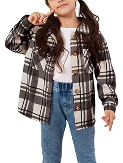 Ofenbuy Kids Girls Long Sleeve Plaid Shirt Button Down Lapel Shacket Jacket Coat
