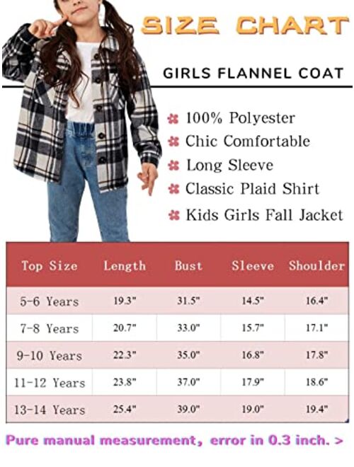 Ofenbuy Kids Girls Long Sleeve Plaid Shirt Button Down Lapel Shacket Jacket Coat