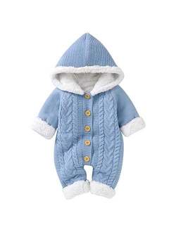 Camidy Baby Hooded Jumpsuit,Toddler Knitted Romper Cotton Long Sleeve One-Piece Coveralls