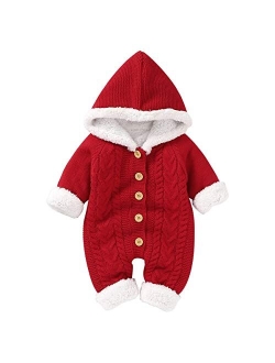 Camidy Baby Hooded Jumpsuit,Toddler Knitted Romper Cotton Long Sleeve One-Piece Coveralls