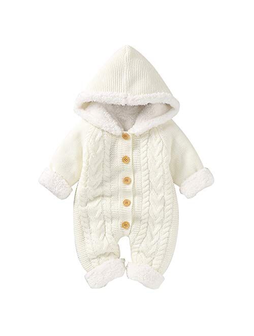 Camidy Baby Hooded Jumpsuit,Toddler Knitted Romper Cotton Long Sleeve One-Piece Coveralls