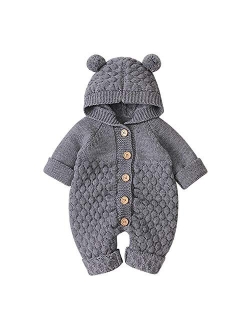 OBEEII Baby Girl Boy Sweater Romper Knitted Overall Hooded Jumpsuit Cute Warm Clothes