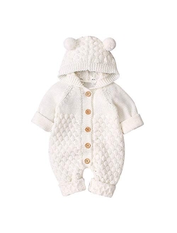 OBEEII Baby Girl Boy Sweater Romper Knitted Overall Hooded Jumpsuit Cute Warm Clothes