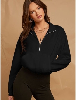 EZwear Drop Shoulder Zip Half Placket Sweatshirt