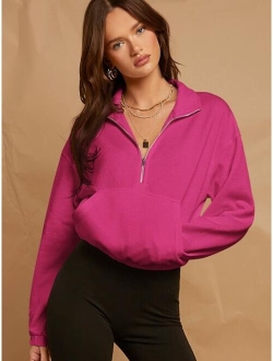 EZwear Drop Shoulder Zip Half Placket Sweatshirt