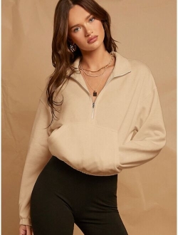 EZwear Drop Shoulder Zip Half Placket Sweatshirt