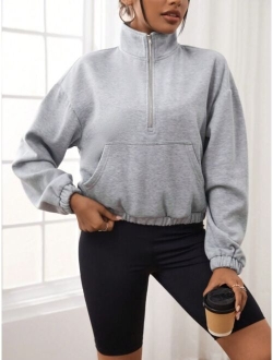 EZwear Drop Shoulder Zip Half Placket Sweatshirt