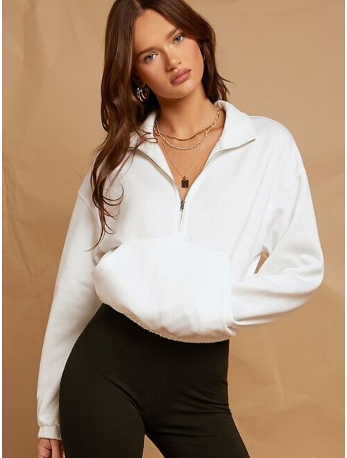 SHEIN EZwear Drop Shoulder Zip Half Placket Sweatshirt