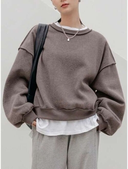 Less Solid Drop Shoulder Thermal Lined Sweatshirt Without Tee