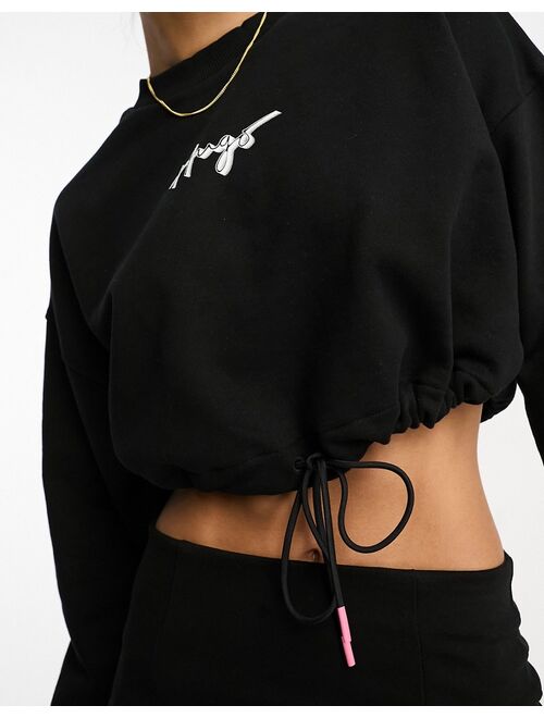 Hugo Red HUGO Delive cropped sweatshirt in black with drawstring detail