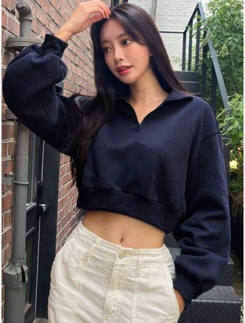 DAZY Half Zip Drop Shoulder Crop Sweatshirt