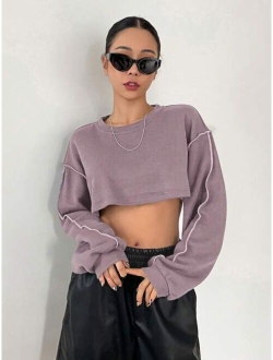 Top stitching Drop Shoulder Crop Sweatshirt