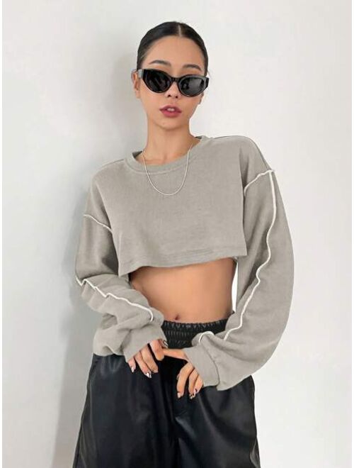 DAZY Top stitching Drop Shoulder Crop Sweatshirt