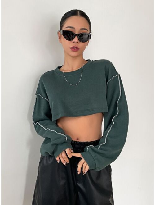 DAZY Top stitching Drop Shoulder Crop Sweatshirt