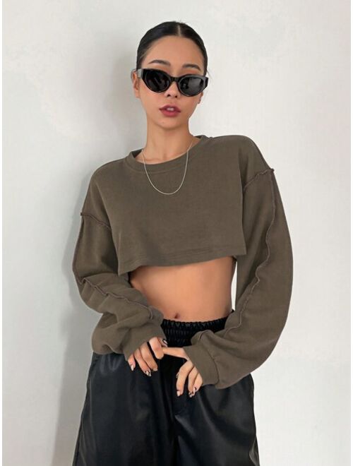 DAZY Top stitching Drop Shoulder Crop Sweatshirt