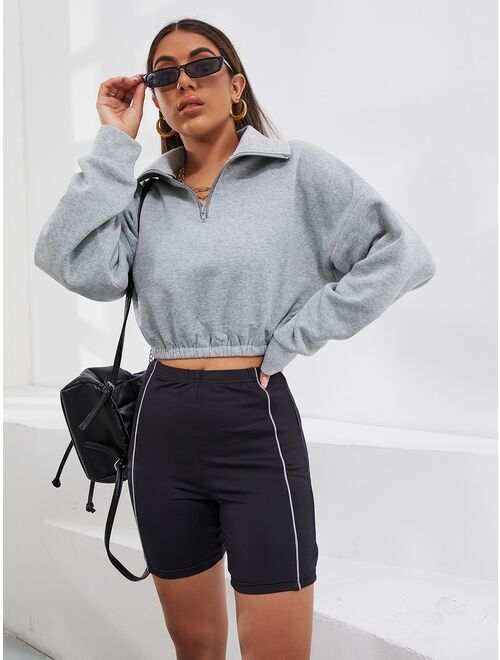 Marled Knit Quarter Zip Drop Shoulder Pullover