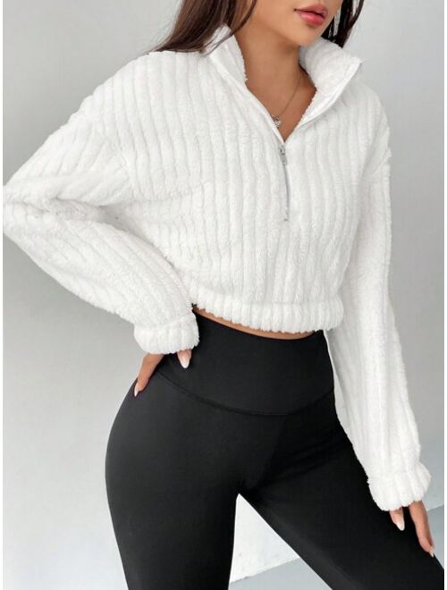 SHEIN EZwear Half Zip Drop Shoulder Crop Sweatshirt