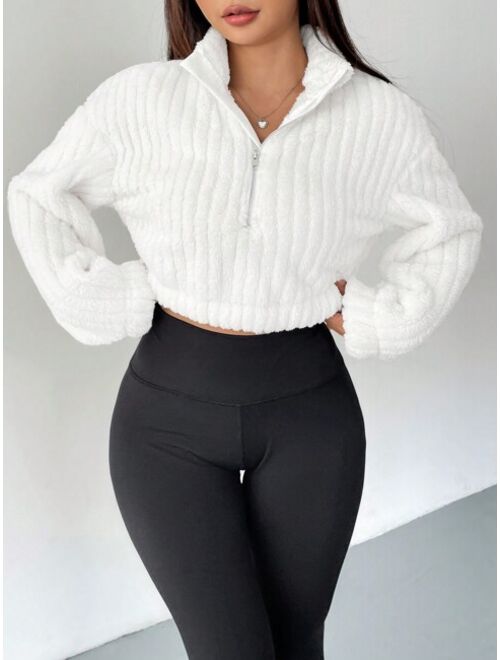 SHEIN EZwear Half Zip Drop Shoulder Crop Sweatshirt