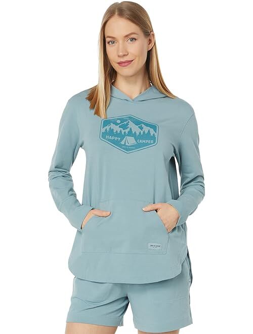 Life is Good Happy Camper Badge Crusher-Flex Hoodie Tunic