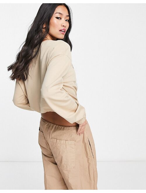 Only cropped elasticized sweatshirt in beige