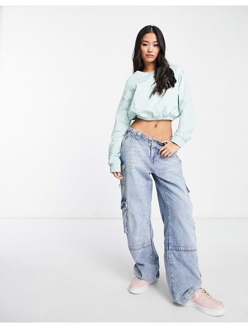 Only cropped elasticated sweatshirt in light blue