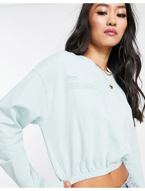 Only cropped elasticated sweatshirt in light blue