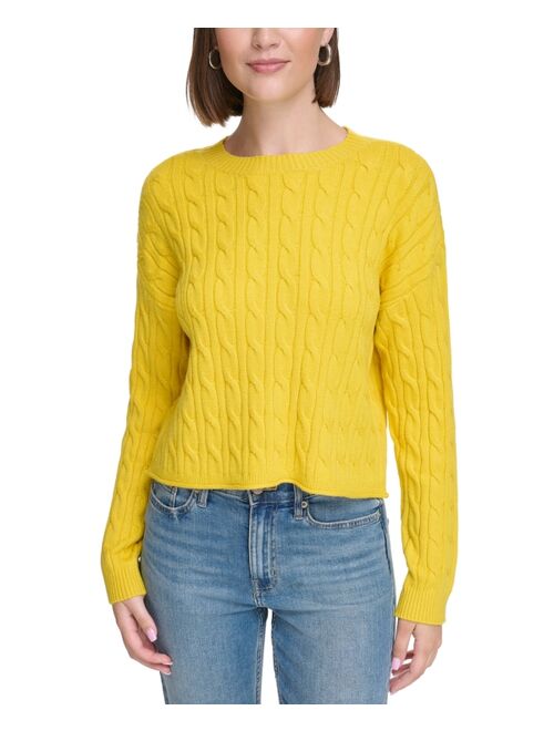 Calvin Klein Jeans Women's Lightweight Cable Knit Cropped Long Sleeve Crewneck Sweater