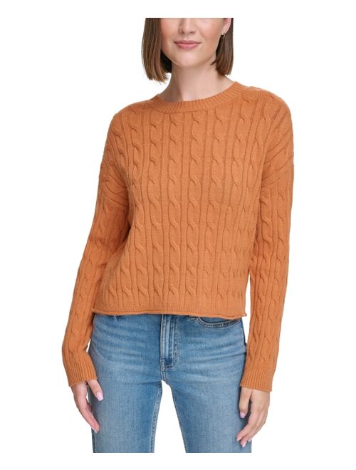 Calvin Klein Jeans Women's Lightweight Cable Knit Cropped Long Sleeve Crewneck Sweater