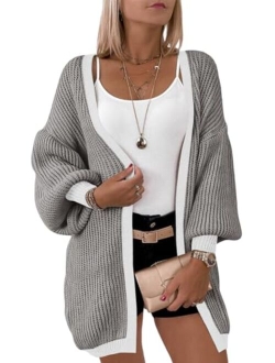 Fall Oversized Cardigans for Women 2023 Chunky Balloon Sleeve Long Cardigan Open Front Knit Sweaters Outfits