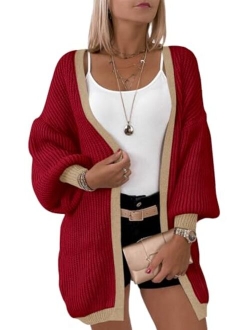 Fall Oversized Cardigans for Women 2023 Chunky Balloon Sleeve Long Cardigan Open Front Knit Sweaters Outfits