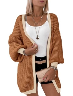 Fall Oversized Cardigans for Women 2023 Chunky Balloon Sleeve Long Cardigan Open Front Knit Sweaters Outfits