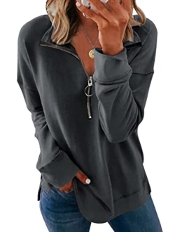 Women's Causal 1/4 Zip Pullover Long Sleeve Collar Sweatshirts Solid Activewear Running Jacket